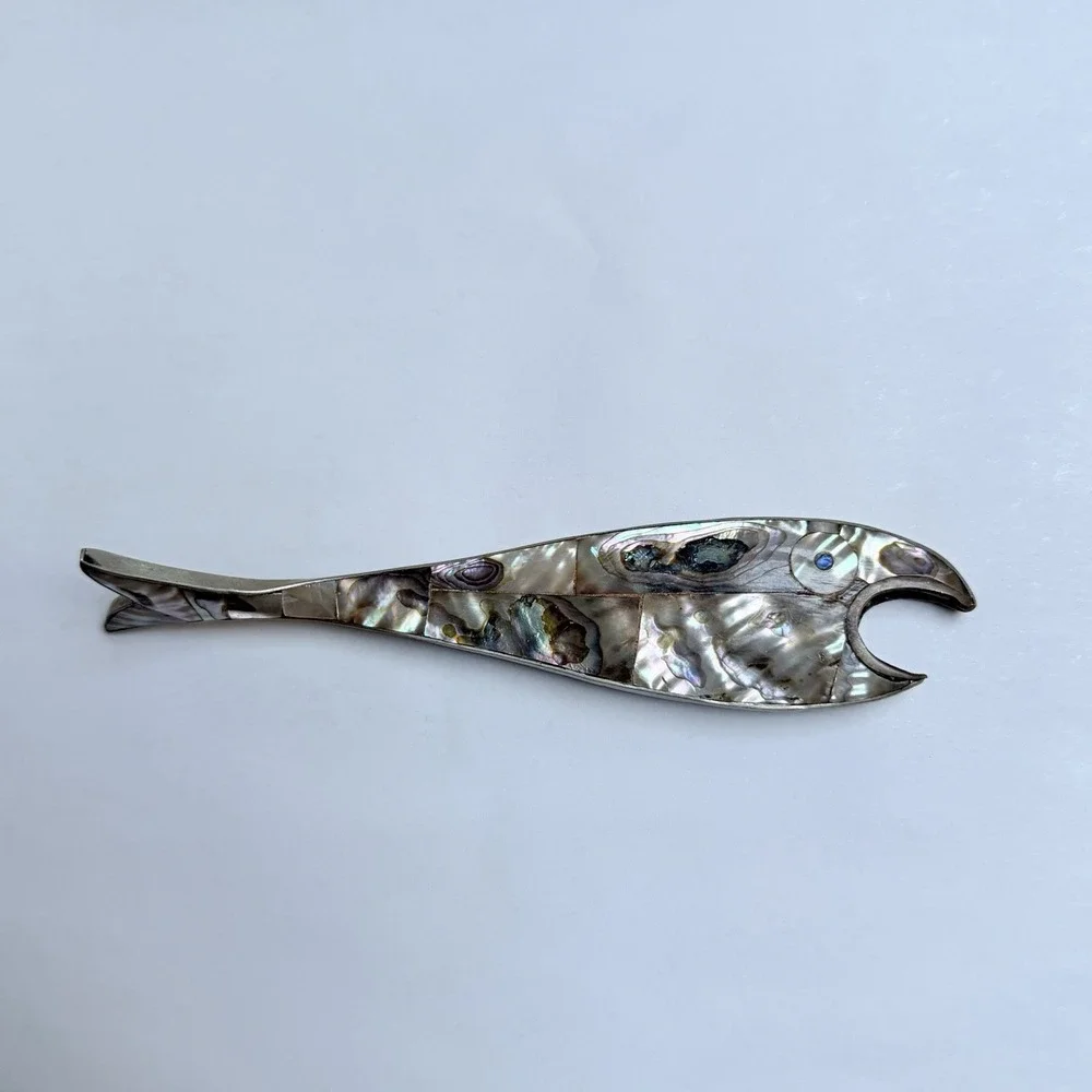 Silver Abalone Fish Bottle Opener Mid Century Barware Gift Decor Coastal